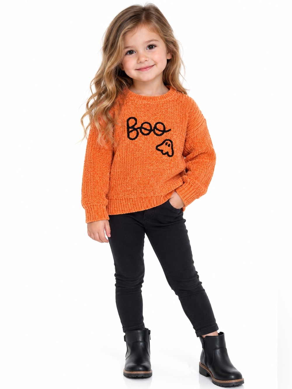🦋Lucky Penny Toddler Girls Size 5 Orange Boo Ghost embroidered Halloween Sweater